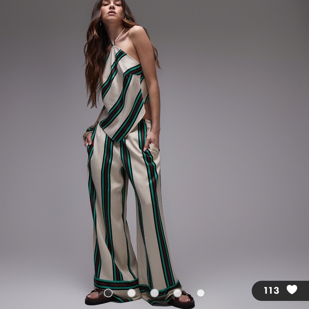 Topshop mid rise deep cuff satin pants & scarf top